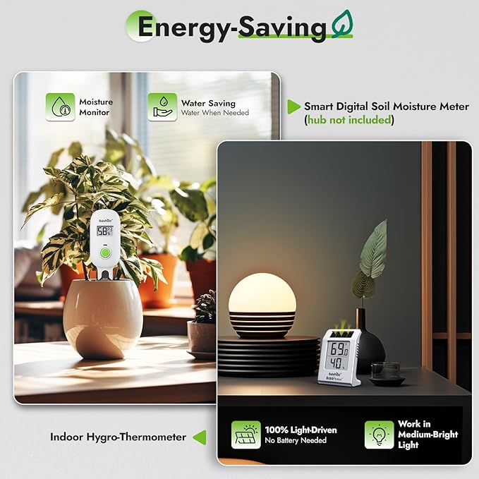RAINPOINT Light-Driven Thermo-Hygrometer & Smart Digital Wireless Soil Moisture Meter (WiFi Hub Needed) Kit, Real-time Monitor Sensor Gardening Plant Care Essentials - Image 3