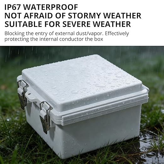 MAKERELE Small Waterproof Electrical Box Outdoor IP67 ABS Plastic Enclosure with Mounting Plate,Hinged Grey Cover,Wall Bracket,Stainless Steel Buckle and 1/4" NPT*2 (5.9"×3.9"×2.7") - Image 5
