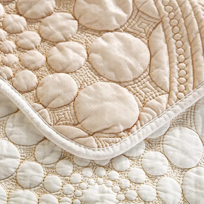 vctops Boho Circle Embroidery Couch Sofa Cover Solid Color Cotton Quilted Non-Slip Sectional Couch Covers Sofa Slipcover for Dogs, Children, Pets Furniture Protector (White,28"x82") - Image 5