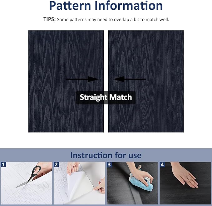 WESTICK 24"x394" Large Wood Contact Paper for Kitchen Counters Waterproof Navy Wood Grain Contact Paper Self Adhesive Dark Wooden Wallpaper Peel and Stick Vinyl Wrap for Countertop Tables Desk Cabinet - Image 8