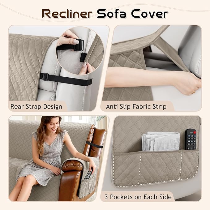 Arfntevss Waterproof Recliner Sectional Couch Covers for Reclining Sectional L Shape Sofa Cover Non Slip Washable Recliner L Shaped Slipcover Sets for Dog Furniture Protector (5 Seater, Light Khaki) - Image 4