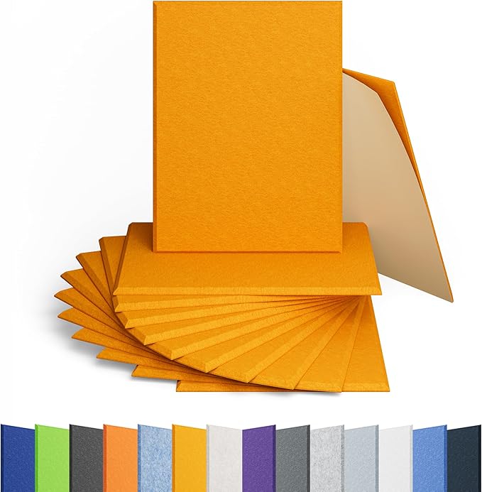 12 Pack Acoustic Panels Self Adhesive Sound Proof Foam, High Density Sound Acoustic Panel, 16X12X0.4 Inch 4:3 Rectangle Panels in Home, Office, Reccording Room, Studio,and more(Orange) by Amantech