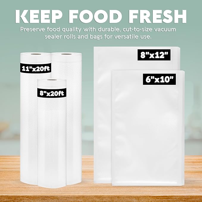 Avid Armor Vacuum Sealer Bags & Rolls – Heavy Duty, BPA-Free, Pre-Cut & Custom-Sized for Food Storage, Meal Prep & Sous Vide – 20 Pint, 30 Quart, 2 Rolls (11"x20ft), 1 Roll (8"x20ft) - Image 2