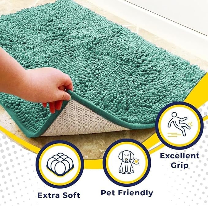 Muddy Mat® Pack of 3 Highly Absorbent Microfiber Dog Door Mat and Pet Rug, Non Slip Thick Washable Area Mat Soft Chenille for Kitchen Bathroom Bedroom and Outdoor - Sea Green Small, Medium & Large - Image 2