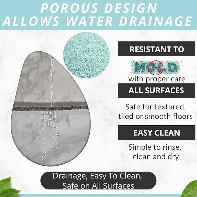 ENKOSI Loofah Non-Slip Shower and Bath Mat - Soft Cushioned Comfort - No Suction Cups for Smooth or Textured Tubs - Fast Draining - Safety for Bathroom, Family, Kids, and Elderly (24x16 Aqua Green) - Image 4