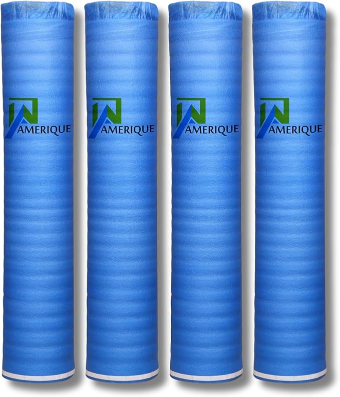 800SQFT AMERIQUE 1.5MM Premium Flooring Padding 3-in-1 Heavy Duty Foam Blue, 200SF/Roll, Pack of 4 Underlayment, with Tape & Vapor Barrier by AMERIQUE