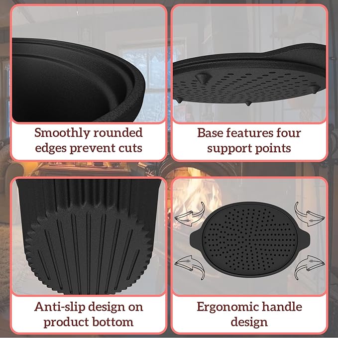 Wood Stove Steamer & Cast Iron Humidifier, 1.4 Qt Fireplace Simmer Pot with Cast Iron Trivet, Dual-Layer Design for Steaming, Humidifying and Stove Protection (Ellipse-1) - Image 4