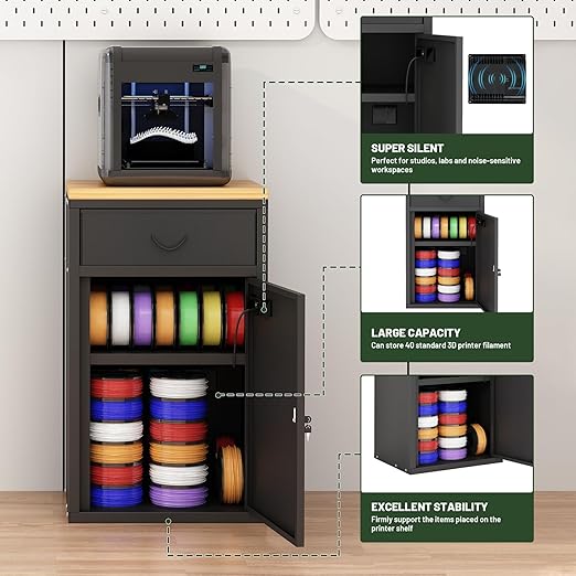 180L 3D Printer Filament Storage Cabinet with Dehumidifier(60W Drying Power, <8W avg. Consumption), Industrial Sealed Dehumidifying Cabinet Box Holds for 40 Rolls Nylon/PLA/ABS/TPU, Black - Image 8