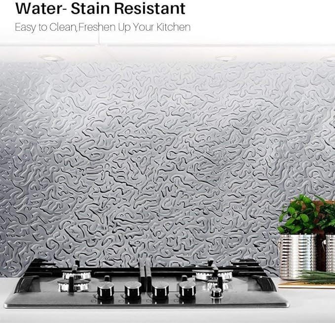 D&L Kitchen Backsplash Sticker,Aluminum Foil Orange Peel Texture Wall Paper, Waterproof Removable High Temperature Resistant DIY Wallpaper,Kitchen Wall Stickers （0.4m x 3m） - Image 6