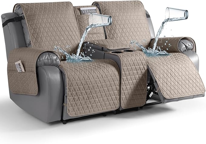 TAOCOCO 100% Waterproof Loveseat Recliner Couch Sofa Covers with Console,Double Reclining Couch Cover Non-Slip Sofa Slipcovers Washable,Furniture Protector Covers for Kids,Pets(2 Seater,Taupe) by TAOCOCO