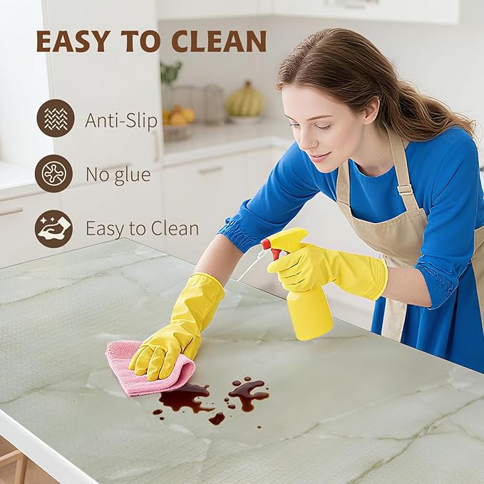 2-Layer Drawer and Shelf Liner for Kitchen Cabinet: 17.3in X 20Ft Non Slip Waterproof Shelf Paper Non Adhesive Refrigerator Liners Cyan Marble Easy Liners for Bathroom with Knife Tape Measure - Image 4