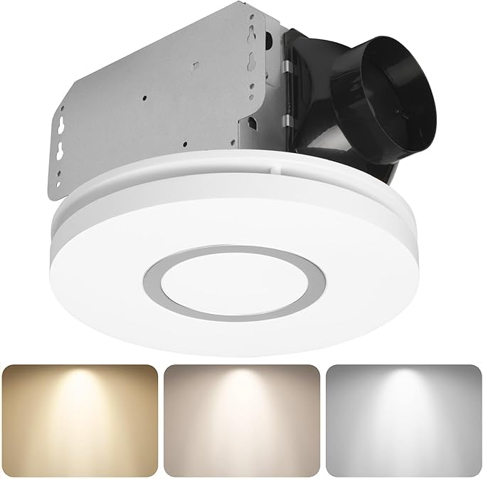 Homewerks 7141-80-CTA Bathroom Fan with LED Lights Color Changing 80 CFM 1.0 Sones Ventilation Fan with 3-Way CCT Dimmable LED Light by HomewerksWorldwide