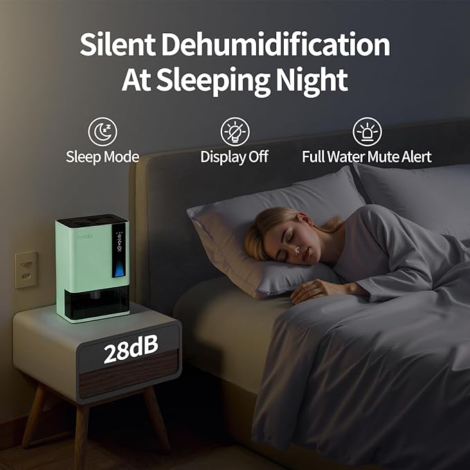 Dehumidifiers for Home, Dehumidifier for Bedroom Bathroom Basement with Auto Shut Off, Dual-Semiconductor Quiet Dehumidifier, Green - Image 3