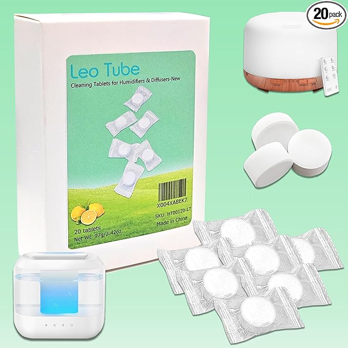 Cleaning Tablets for Humidifiers & Diffusers, Remove Stains and Residue, Prevent Buildup, Humidifier Cleaner Tablets (20-Pack) by LeoTube