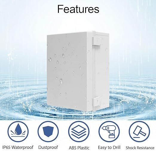 Electrical Box, IP65 Waterproof Dustproof ABS Plastic Enclosure, Outdoor and Indoor Project Box Hinged Cover with Mounting Plate Wall Brackets, Outer Dimension 15.7"x 11.8" x 7.1", Grey - Image 3