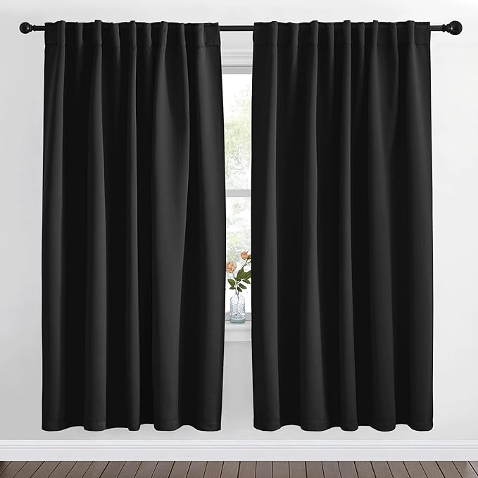 NICETOWN Halloween Black Out Panels for Bedroom - (Black Color) W70 x L72, 1 Pair, Curtains for Sliding Glass Door, Soundproofing Room Darkening Blackout Curtains for Bedroom/Doorway Living Cabin by NICETOWN