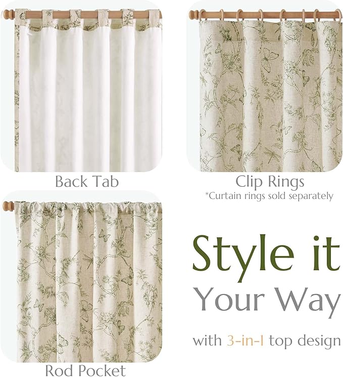 jinchan Floral Curtains Lined Linen Blend Curtain for Living Room 96 Inch Length Sage Green Farmhouse Flower Patterned Curtain French Country Curtains Drapes Back Tab Rod Pocket 2 Panels - Image 4