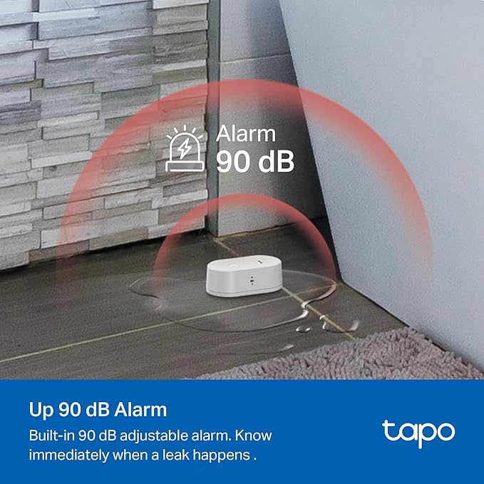 TP-Link Tapo Smart Water Leak Detector, Requires Tapo Hub, Water Leak Sensor Wi-Fi with Rapid Dripping Detection, 90dB Adjustable Alarm, App Alerts, Compatible with Alexa and Google Home, T300 - Image 4