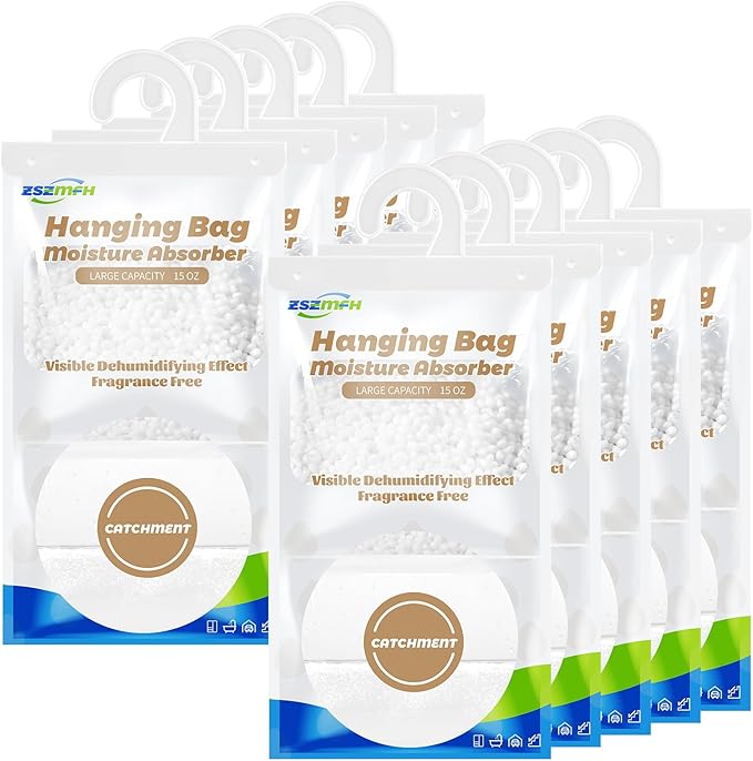 ZSZMFH 10 Pack Moisture Absorber Hanging Bags, Fragrance Free Humidity Packs, 15 OZ Dehumidifier Bags Effectively Trap Extra Moisture,Hanging Closet Dehumidifier Bags-425g/pack by ZSZMFH