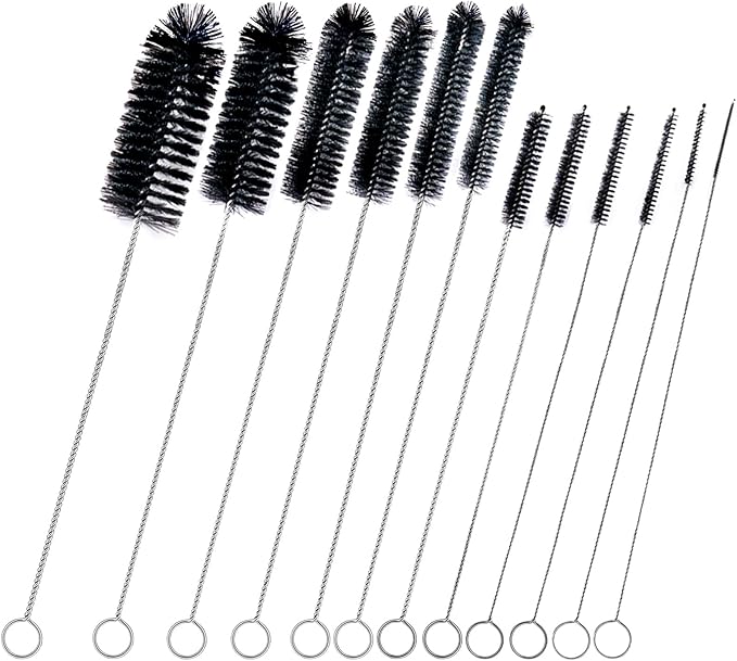 Straw Cleaner Brush Set,12 Pieces Extra Long Pipe Water Bottle Brushes for Cleaning Reusable Drinking Straws,Bird Feeders,Pipes,Black (12pcs Different diameters Set) by BRUSHFAMILY