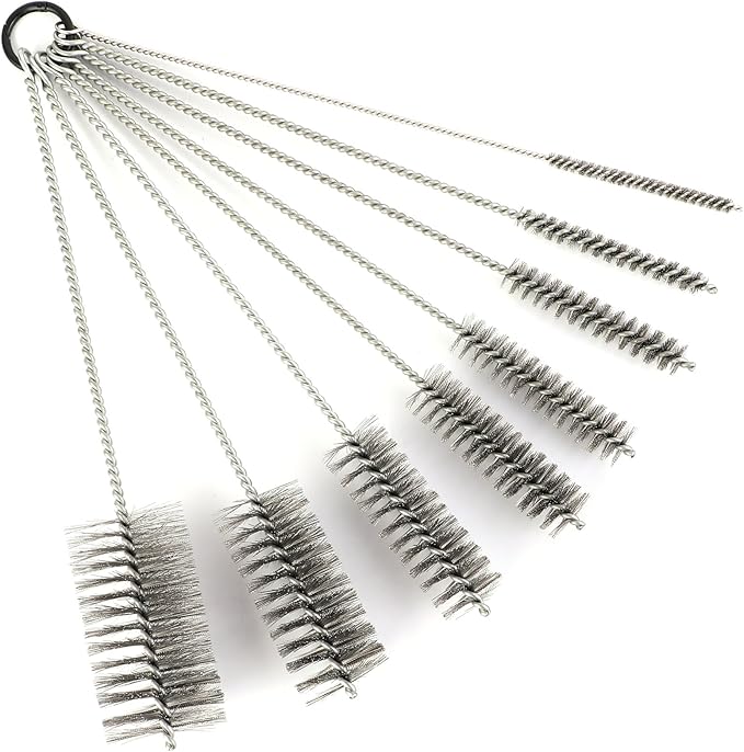 12 Inch Pipe Cleaning Brush Set with Stainless Steel Bristles, Tube Bottle Brush Kit, 8 Sizes for Auto Parts, Bottles, Guns, Tubes, Etc. by WMXXBRU