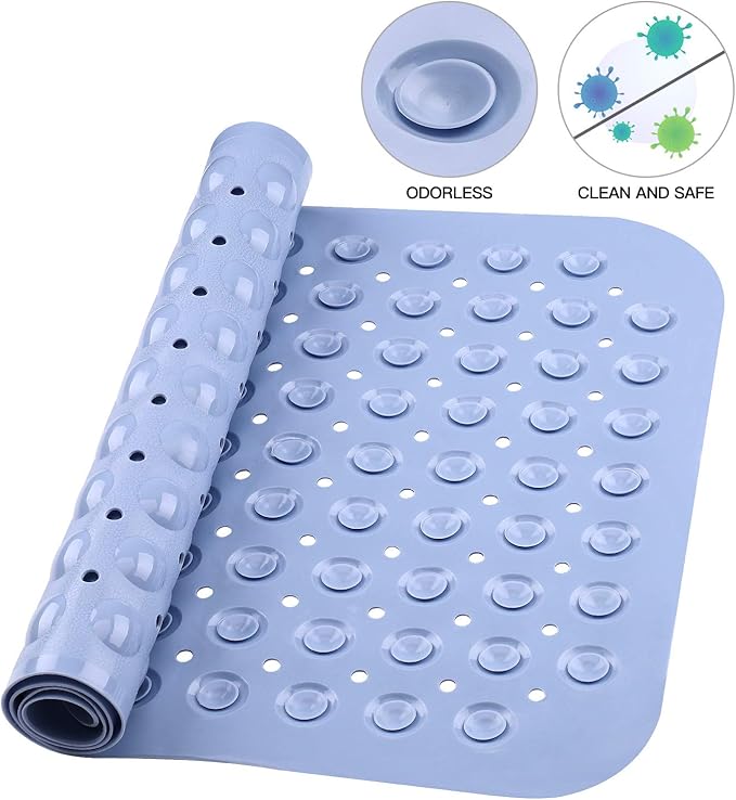YINENN Bath Tub Shower Stall Mats 31x15.5 Inch Non-Slip and Latex Free,Bathtub Mat with Suction Cups,Machine Washable Bathroom Mats with Drain Holes (Light Blue) - Image 2