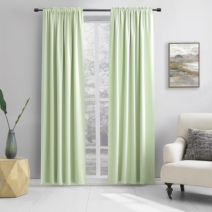 DONREN Light Green Blackout Curtains 96 inch Length for Livingroom, Rod Pocket Thermal Insulated Energy Efficiency Window Draperies (2 Panels, 52 inch Wide by 96 inch Long) by DONREN