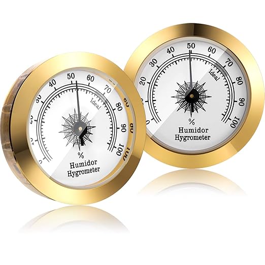 Frienda 2 Pcs Hydrometer 2 Inch Humidity Meter Cigar Humidor Hygrometers Round Cigar Hygrometer for Humidor Cabinet Cans(Gold) by Frienda