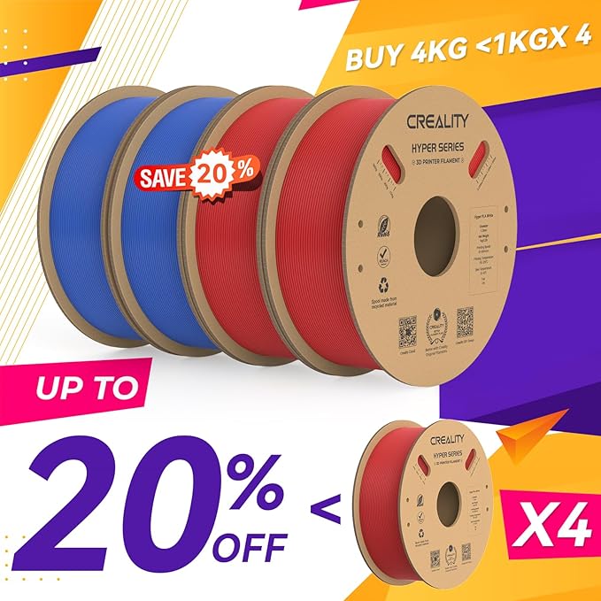 Creality Hyper PLA Filament 1.75mm, 30-600mm/s High Speed 3D Printer Filament, Dimensional Accuracy +/-0.02mm, Fit Most FDM 3D Printers, 4 Pack 1kg Spool(2.2lbs), Red & Blue - Image 2