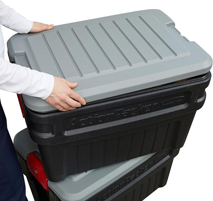 Rubbermaid ActionPacker️ 24 Gal Lockable Storage Box Pack of 2, Outdoor, Industrial, Rugged, Grey and Black - Image 9
