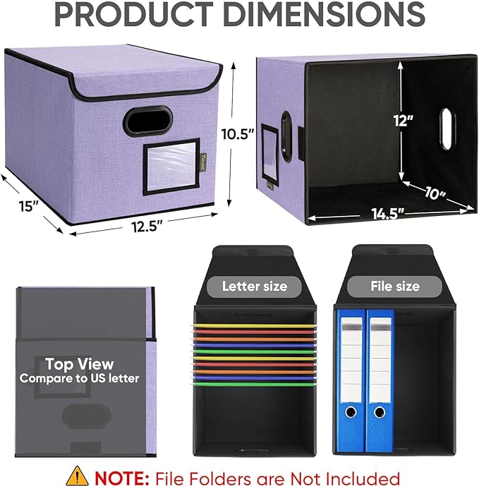 BALEINE File Organizer Box with Lid, Collapsible File Folder Organizer with Plastic Slide, Hanging File Folder Box for Office Document Storage (1 Pack, Purple) - Image 2