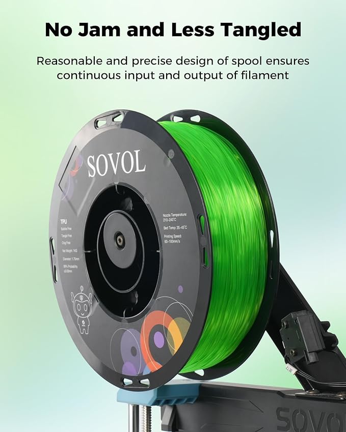 Sovol TPU Filament 1.75mm, 95A Soft TPU Flexible 3D Printer Filament with High Elasticity, 1kg (2.2lbs), Dimensional Accuracy +/- 0.03 mm, Fit Most FDM Printer, Clear Green - Image 4