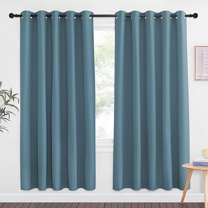 NICETOWN Smoky Blue Blackout Curtains for Bedroom 72 Inches Long, Thermal Insulated Room Darkening Grommet Window Curtains for Living Room Nursery, 66 inch x 72 inche, 1 Panel by NICETOWN