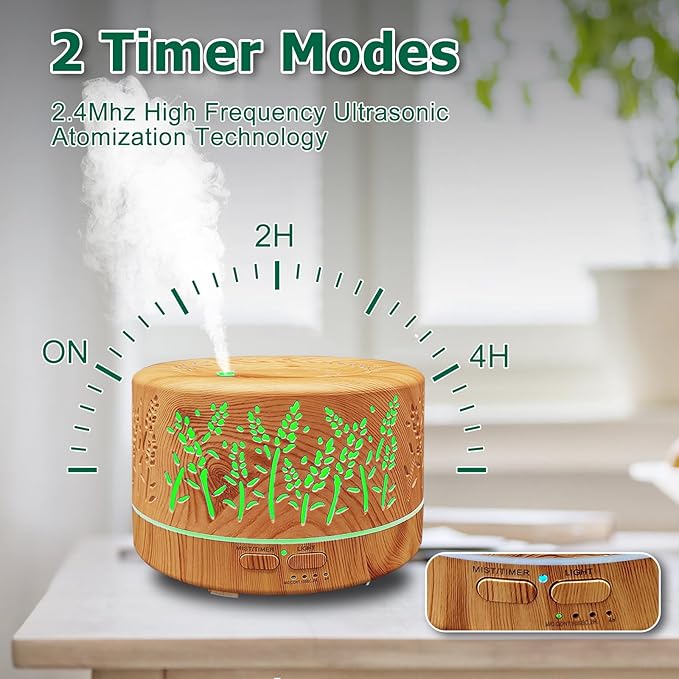 Diffusers for Essential Oils Large Room,600ml Essential Oil Diffusers for Home,Waterless Auto Off 7 Colors Changed 3 Mist Modes,Cool Mist Humidifiers for House Bedroom Decor,Gifts,Light Wood - Image 3