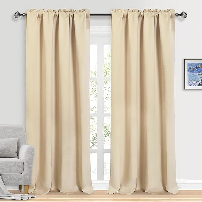 DWCN Blackout Curtains for Bedroom – Rod Pocket Thermal Insulated Noise Reducing Noise Reducing Drapes for Living Room, W 52 x L 95 Inch, 2 Panels, Beige by DWCN