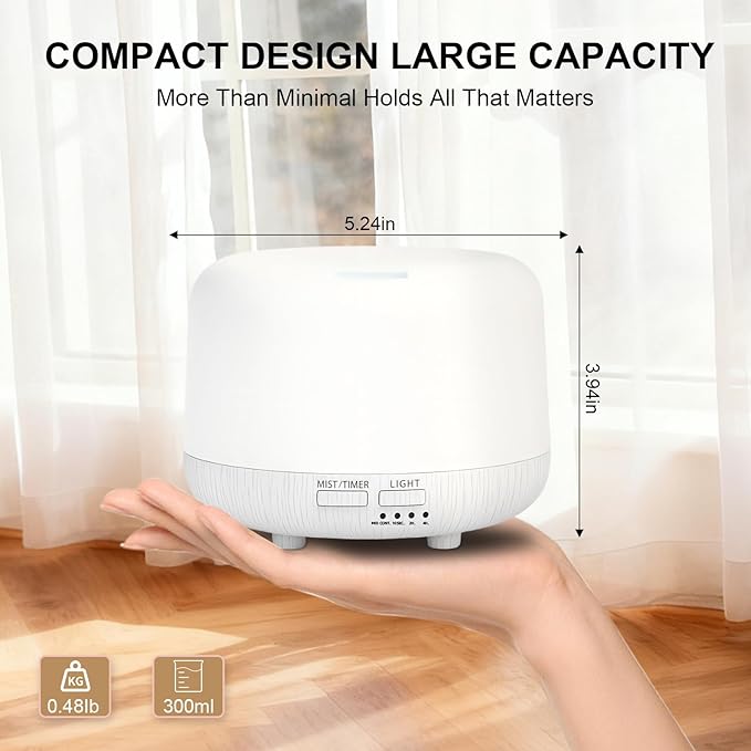 Aromatherapy Diffuser, 300ML Remote Control Essential Oil Diffusers, White Wood Grain Humidifier with 8 Colors Light 4 Timer Mode, Ultrasonic Scent Diffuser for Home, Office - Image 2
