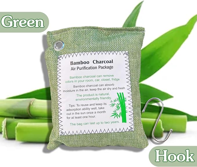 Bamboo Charcoal Air Purifying Bag, Activated Charcoal Odor Absorber Moisture Absorber Car Fresheners Odor Eliminator for Home Car Closet Refrigerator Shoe Smell Remover Gym Bag Deodorizer, Green - Image 7