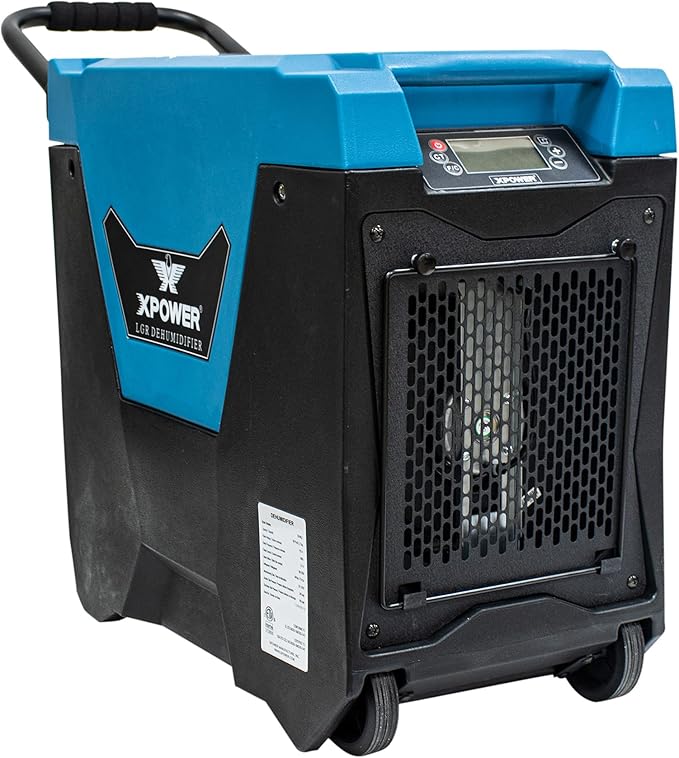 XPOWER XD-85L2 145-Pint LGR Commercial Dehumidifier with Automatic Purge Pump, Drainage Hose, Handle and Wheels for Water Damage Restoration, Clean-up Flood, Basement, Mold, Mildew (Blue) by XPOWERManufactureInc-HomeImprovement