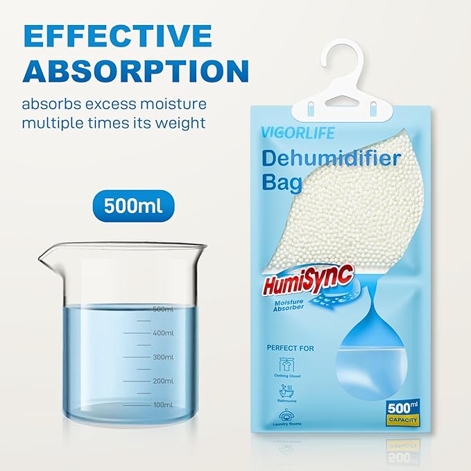 Moisture Absorbers, Hanging Closet Dehumidifier Bags 9.8 OZ, Portable Dehumidifiers for Wardrobes, Bathrooms & Bedrooms, Humidity Packs Attract Excess Moisture, Desiccant 5 Pack (Blue) - Image 6