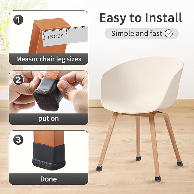 Ezprotekt 24 Pcs Rectangle Felt Chair Leg Floor Protectors for Hardwood Floors, Rectangle Silicone Furniture Pads Caps Covers for Chair Desk Table (Fit W :0.6-0.8", L: 0.9-1.3", Black) - Image 6
