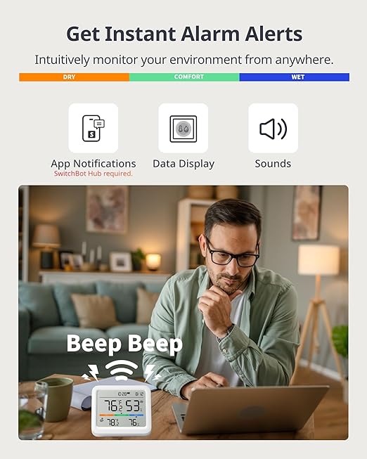 SwitchBot Meter Pro, Digital Hygrometer & Thermometer - Wireless Indoor Temperature & Humidity Monitor with Bluetooth App Control, Real-Time Alert - Image 5