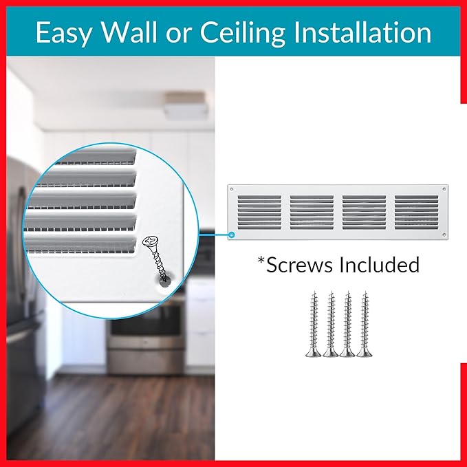 14x2 Vent Cover (Duct Opening) - White HVAC Return Air Grille for Wall and Ceiling - Metal AC Vent Cover with Mesh - Rectangular Ventilation Register - External Dimensions: 15.75" W x 3.94" H - Image 4