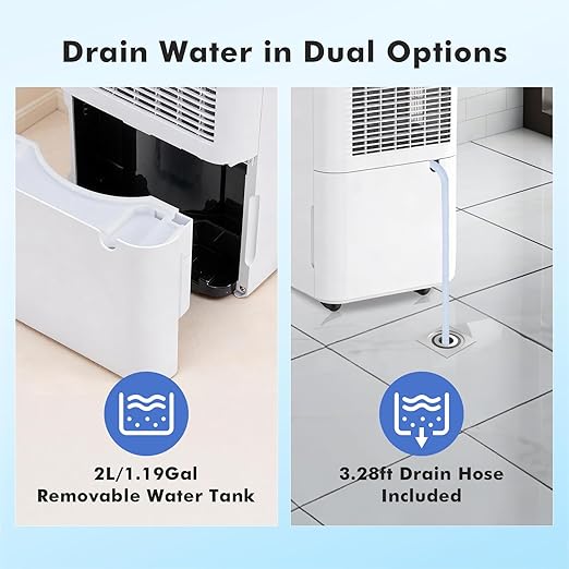 NEWBULIG 30Pints Dehumidifier with Drain Hose, 2,000 Sq.Ft Dehumidifier for Basement, 0.53 Gallon Tank, Low 38dB, Smart Humidity Ring, Ideal Whole House Humidity Remover for Home, Bedroom & Bathroom - Image 6