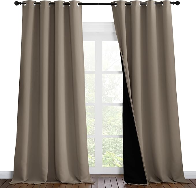 NICETOWN 100% Blackout Blinds, Set of 2, 52 inches x 102 inches, Laundry Room Decor Window Treatment Curtains for Large Patio Sliding Door, Thermal Insulated Taupe Curtains for Bedroom by NICETOWN