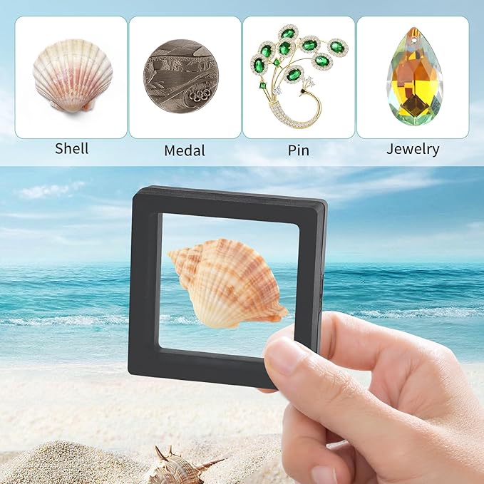 20 Pcs Black Seashell Holder, 3D Floating Display Box 2.7 x 2.7 Inches, Transparent Display Case for Sea Shell Collectibles, Jewelry, Rings, Crystal, Badges, Coastal Decor - Image 6
