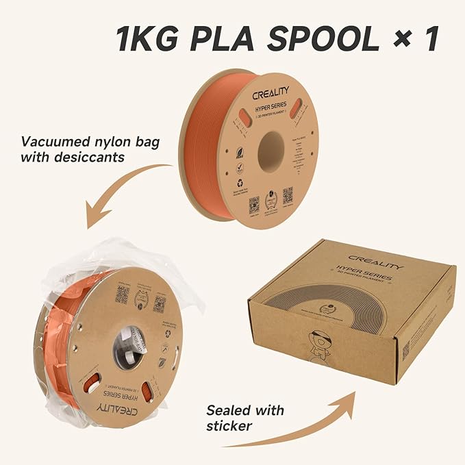 Official Creality Hyper PLA Filament 1.75mm, High Speed PLA 30-600mm/s Rapid 3D Printer Filament, Dimensional Accuracy +/-0.02mm, Fit Most FDM 3D Printers, 1KG(2.2lbs) Spool Burnt Orange - Image 7