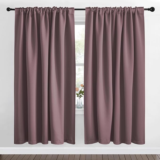 NICETOWN Blackout Curtain Panels Window Draperies - (Dry Rose Color) 62x72 inch, 2 Pieces, Insulating Room Darkening Blackout Drapes for Bedroom, Privacy Doorway Curtain for Door - Image 2