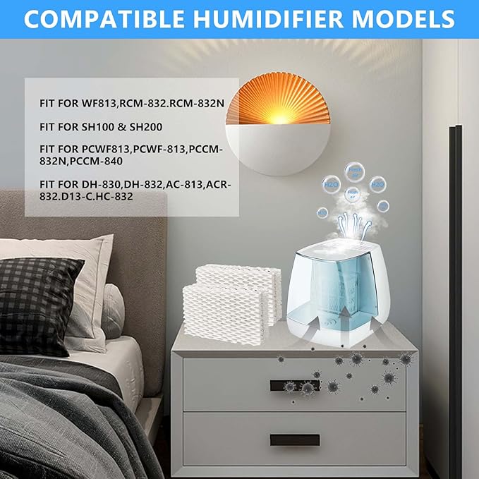 8 Pack Wf813 Eqwf813 Humidifier Filters Compatible with Equate Eqwf813 Eq-2119-Ul Relion RCM-832 RCM-832N ProCare PCCM-832N Cool Mist Humidifier Replacement Filter, White - Image 5