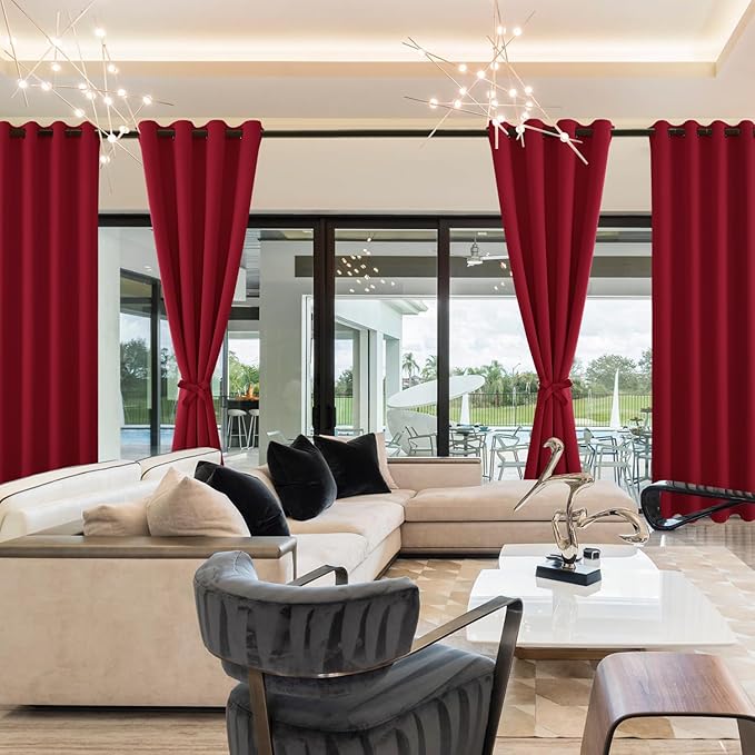 Hiasan RV Blackout Curtains for Bedroom, 52 x 36 Inches Long - Thermal Insulated & Light Blocking Window Curtains for Living Room, 2 Drape Panels Sewn with Tiebacks, Christmas Red - Image 8