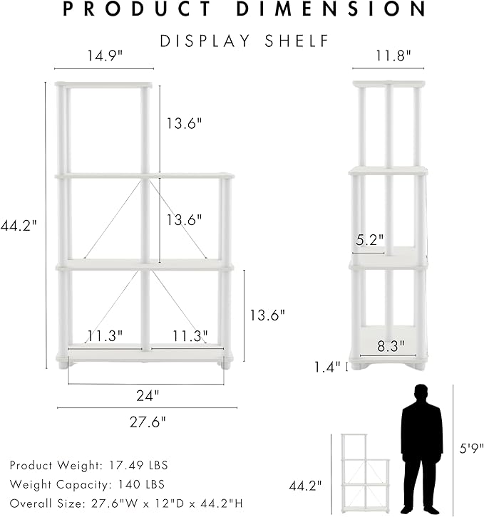 Homes: Inside + Out Apexa Modern 5-Cube Ladder Shelving Units, Collectibles Display Shelves, Easy Assembly Standing Shelf, Home Storage Organizer for Living Room, Bedroom, Office, White - Image 3